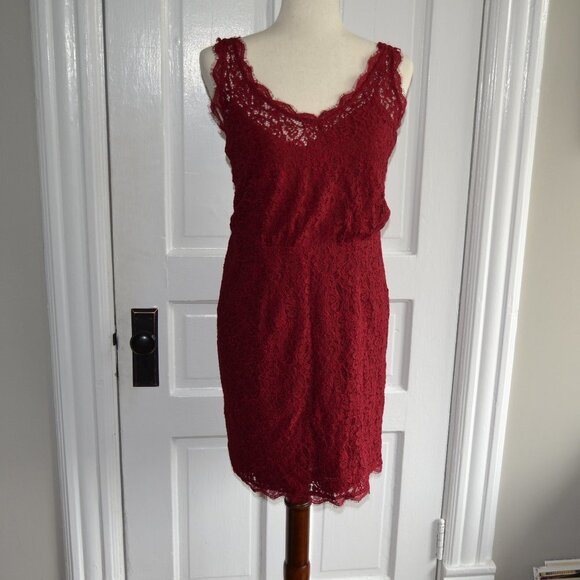 Adrianna Papell Red Lace Bodycon Cocktail Mini Dress Size 8 - Picture 1 of 12